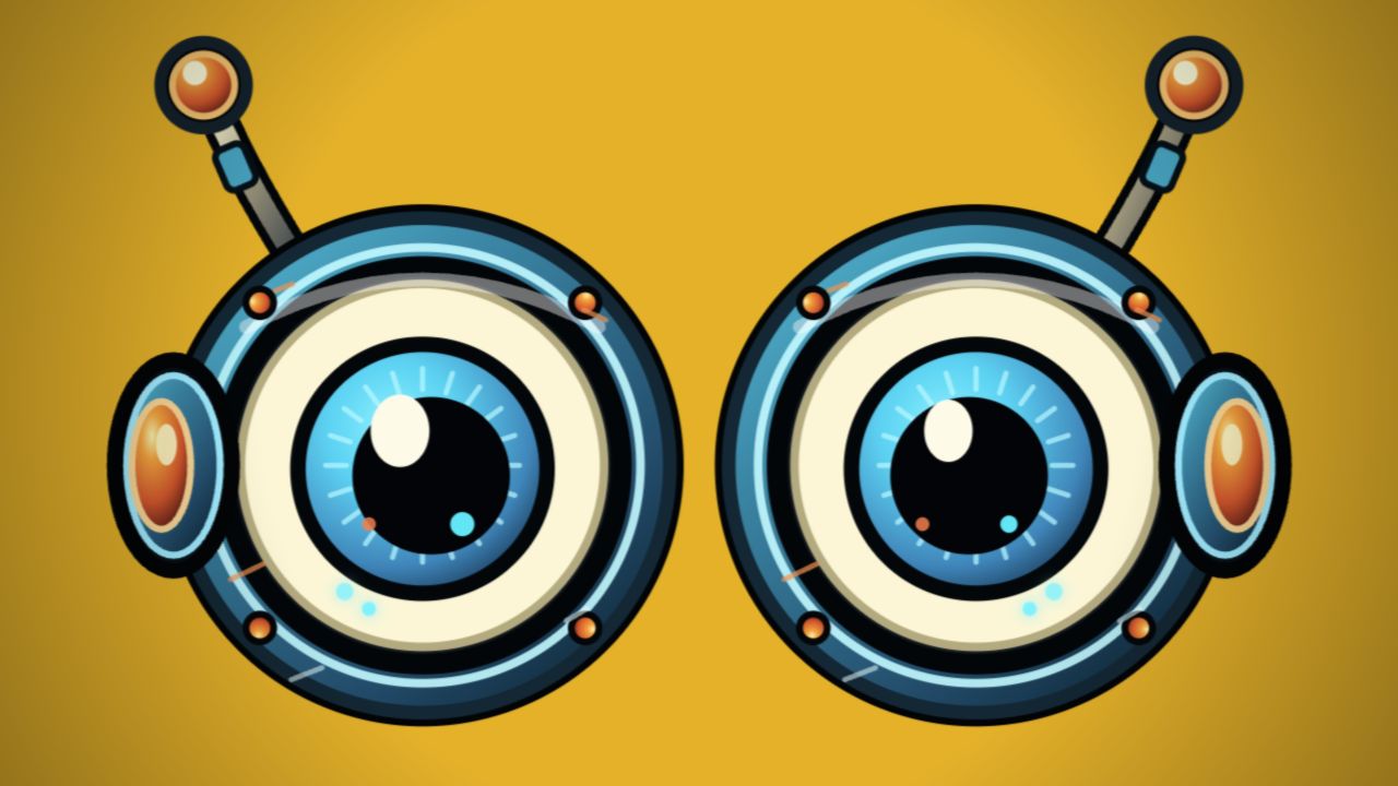 Pip's round amber robot eyes