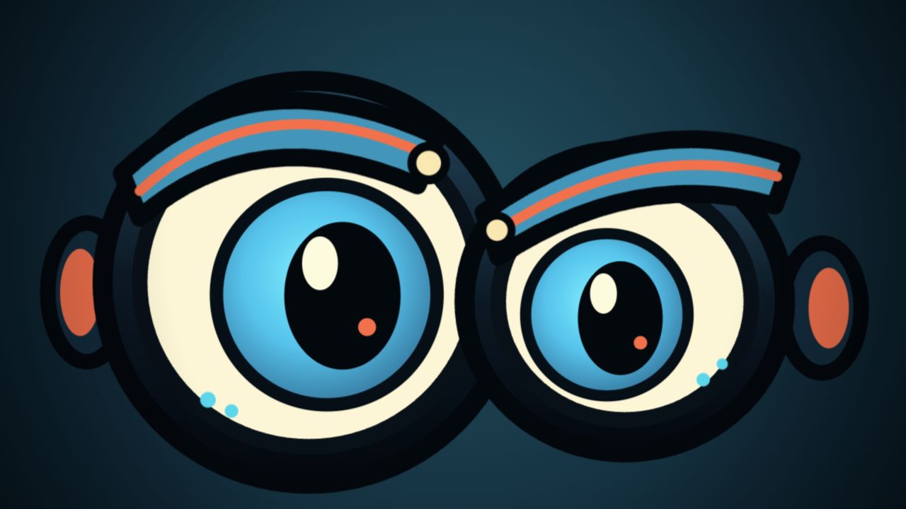 Scout's asymmetric blue robot eyes